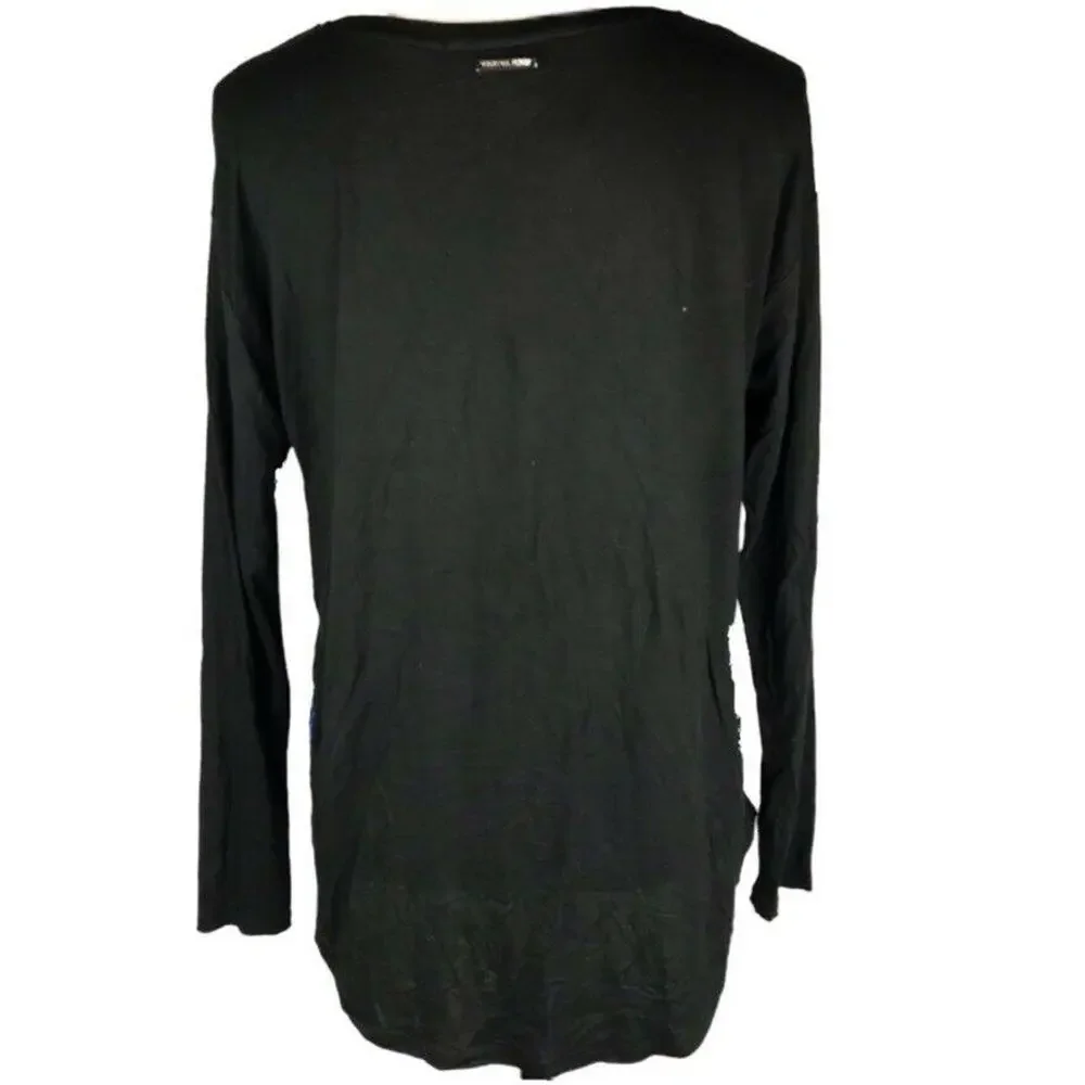 Michael Kors Tunic Blouse Long Sleeve Womens sz Sm Hi Low Colorblock Navy Blue
